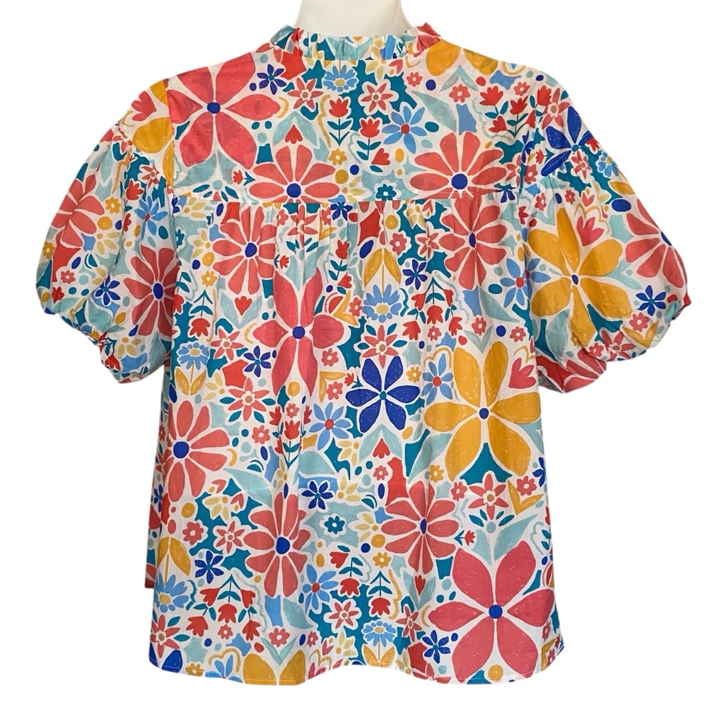 Fate Curve Floral Print Bubble Sleeve Cotton Blouse Womens Plus Size 1X NWT - Picture 3 of 12
